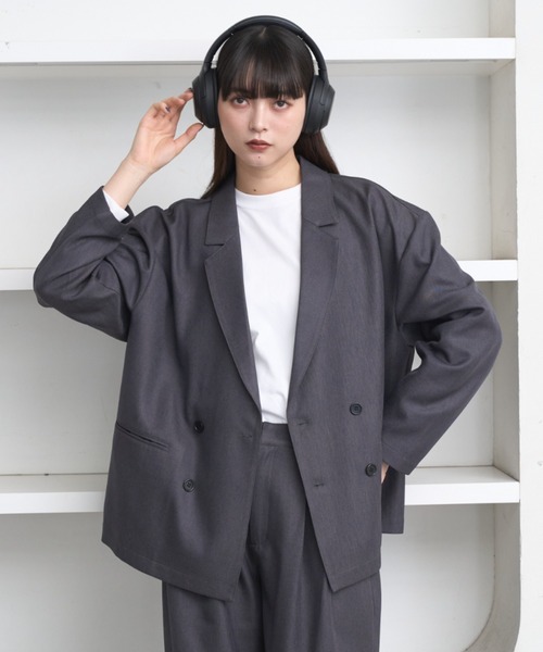 flaner（フラネ）の「Loose double tailored jacket / ルーズダブルテーラードジャケット（テーラードジャケット・レディース・グレー/ブラック・SMALL/MEDIUM）」の18枚目の写真