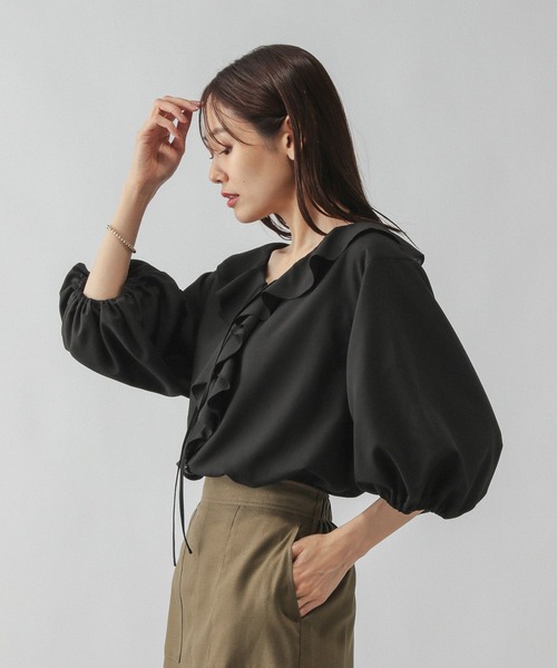 美品】コムコム コムデギャルソン ラッフルブラウス 黒 カットソー M