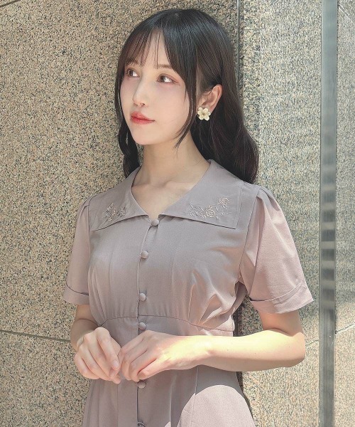 フィント　アンアナザーアンジェラス　ローズ刺繍オーガンジー衿ワンピース ローズ刺繍オーガンジー衿ワンピース/F i.n.t [47AE02h009] | F i.n.t