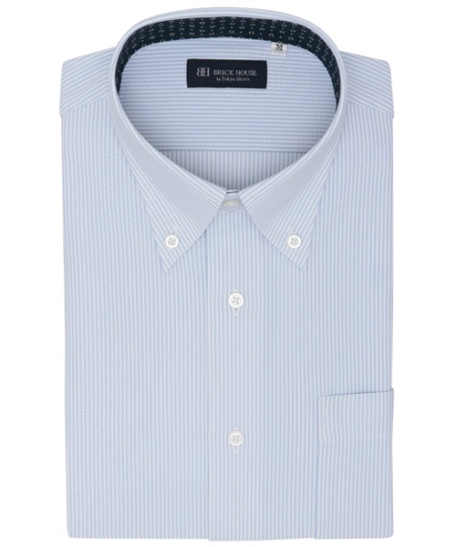 TOKYO SHIRTS(トウキョウシャツ)の「形態安定ノンアイロン ボタンダウン 半袖ストレッチビジネスワイシャツ(ビジネスシャツ・メンズ・ブルー・首回り37cm/首回り39cm/首回り41cm/首回り42cm/首回り43cm)」の1枚目の写真