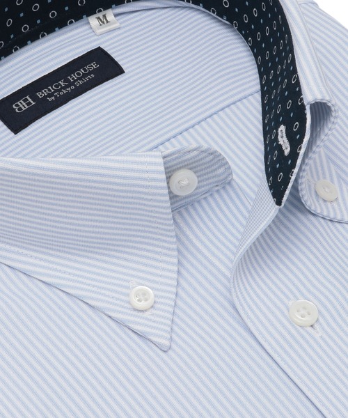 TOKYO SHIRTS(トウキョウシャツ)の「形態安定ノンアイロン ボタンダウン 半袖ストレッチビジネスワイシャツ(ビジネスシャツ・メンズ・ブルー・首回り37cm/首回り39cm/首回り41cm/首回り42cm/首回り43cm)」の2枚目の写真