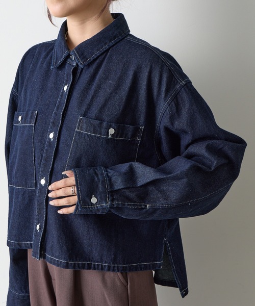 COLONY 2139（コロニートゥーワンスリーナイン）の「8ozデニムクロップドシャツ（シャツ/ブラウス・レディース・ネイビー/ダークブルー・FREE）」の10枚目の写真