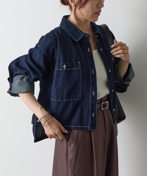 COLONY 2139（コロニートゥーワンスリーナイン）の「8ozデニムクロップドシャツ（シャツ/ブラウス・レディース・ネイビー/ダークブルー・FREE）」の19枚目の写真