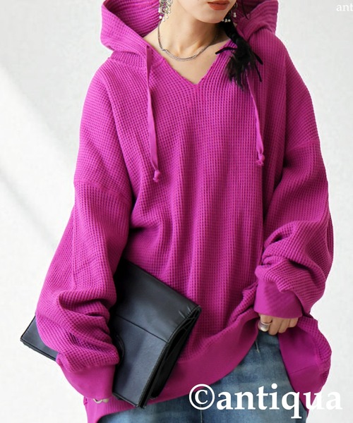 antiqua（アンティカ）の「ガゼット風ネックフーディー（パーカー・レディース・パープル系その他/テラコッタ/ブラック/ブルー/オートミール/杢グレー/スミクロ・ONESIZE）」の7枚目の写真