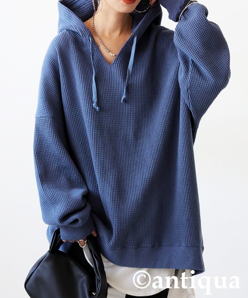 antiqua（アンティカ）の「ガゼット風ネックフーディー（パーカー・レディース・パープル系その他/テラコッタ/ブラック/ブルー/オートミール/杢グレー/スミクロ・ONESIZE）」の6枚目の写真