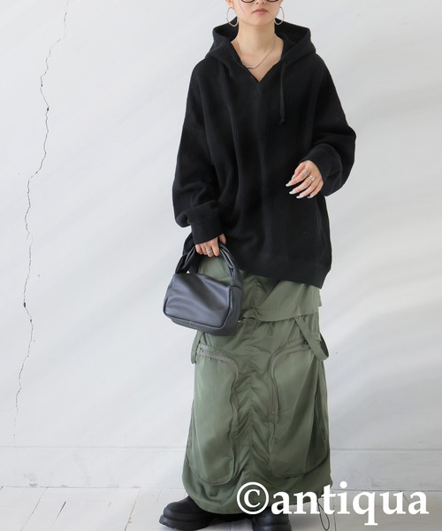 antiqua（アンティカ）の「ガゼット風ネックフーディー（パーカー・レディース・パープル系その他/テラコッタ/ブラック/ブルー/オートミール/杢グレー/スミクロ・ONESIZE）」の17枚目の写真