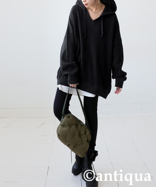 antiqua（アンティカ）の「ガゼット風ネックフーディー（パーカー・レディース・パープル系その他/テラコッタ/ブラック/ブルー/オートミール/杢グレー/スミクロ・ONESIZE）」の19枚目の写真