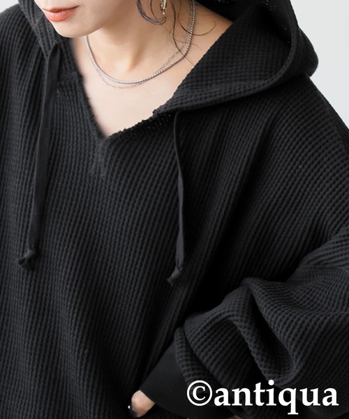 antiqua（アンティカ）の「ガゼット風ネックフーディー（パーカー・レディース・パープル系その他/テラコッタ/ブラック/ブルー/オートミール/杢グレー/スミクロ・ONESIZE）」の20枚目の写真
