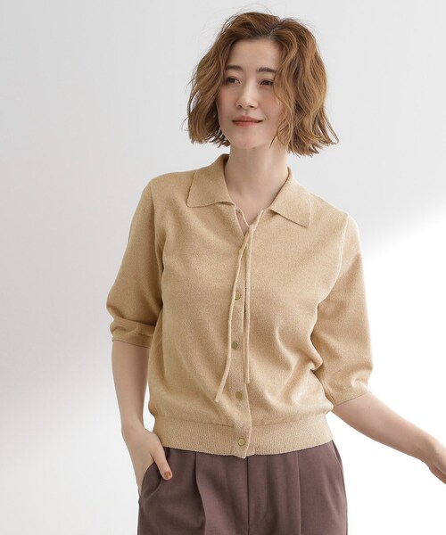 grove(グローブ)の「華やぐラメモールで秋先取り 衿付きプルオーバーニット(ニット/セーター・レディース・ナチュラル/レンガ/ブラック・01/05/04/03/02)」の2枚目の写真