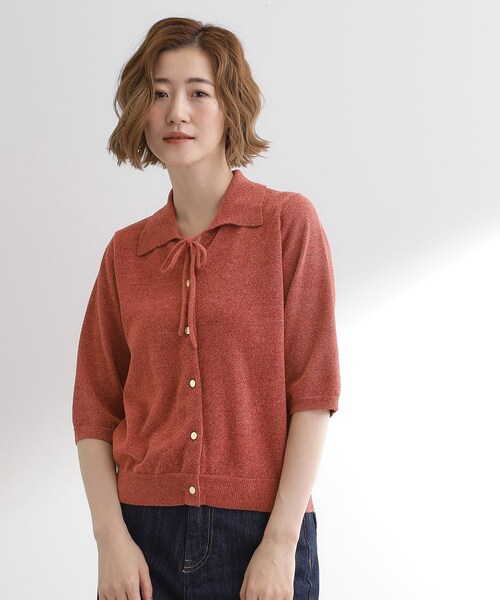 grove(グローブ)の「華やぐラメモールで秋先取り 衿付きプルオーバーニット(ニット/セーター・レディース・ナチュラル/レンガ/ブラック・01/05/04/03/02)」の3枚目の写真