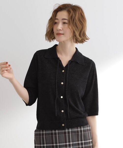 grove(グローブ)の「華やぐラメモールで秋先取り 衿付きプルオーバーニット(ニット/セーター・レディース・ナチュラル/レンガ/ブラック・01/05/04/03/02)」の1枚目の写真