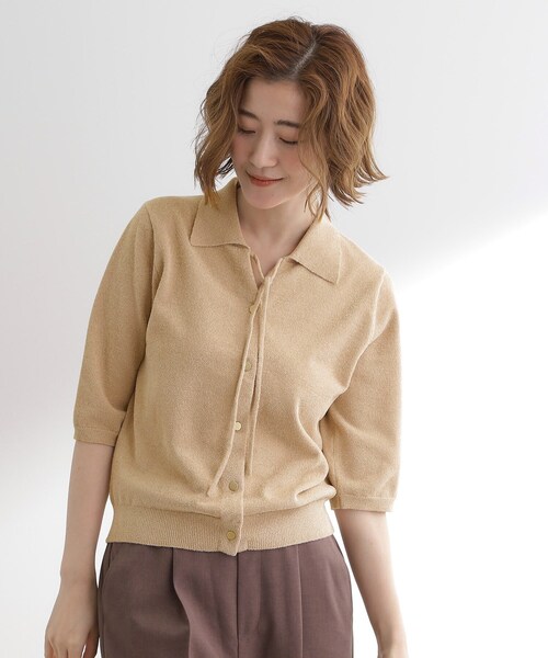 grove(グローブ)の「華やぐラメモールで秋先取り 衿付きプルオーバーニット(ニット/セーター・レディース・ナチュラル/レンガ/ブラック・01/05/04/03/02)」の6枚目の写真