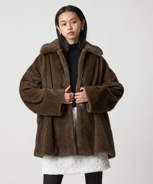 s*s様 値下げ！完売品＜EMMEL REFINES＞EMフェイクファーコート セール】＜EMMEL REFINES＞EM フェイクファー ミディアム コート