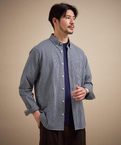 TAKEO KIKUCHI(タケオキクチ)の「【抗菌防臭/シーズンレス】シアサッカーギンガムチェック ストレッチシャツ(シャツ/ブラウス・メンズ・ブルー系その他3/ライトグレー系1/ネイビー系1/ワイン系1/ブラウン系その他2/モスグリーン系1/ブルー系1・01/02/03/04)」の5枚目の写真