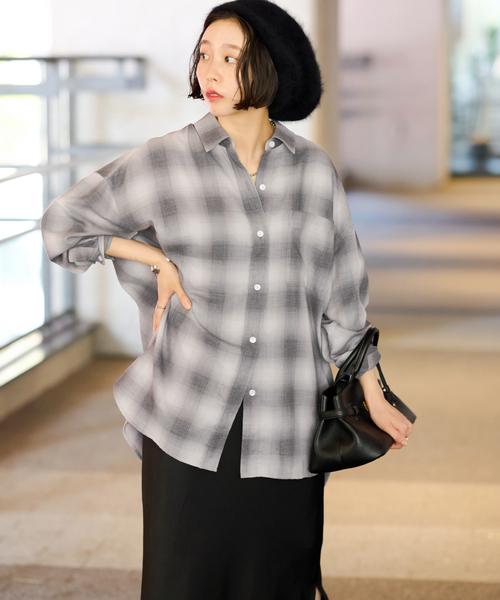 JOURNAL STANDARD relume（ジャーナルスタンダード　レリューム）の「オーガニックコットンミックスオンブレツイルシャツ（シャツ/ブラウス・レディース・チャコールグレー/イエロー/ブルー・FREE）」の8枚目の写真