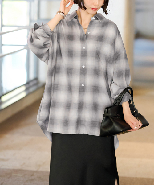 JOURNAL STANDARD relume（ジャーナルスタンダード　レリューム）の「オーガニックコットンミックスオンブレツイルシャツ（シャツ/ブラウス・レディース・チャコールグレー/イエロー/ブルー・FREE）」の9枚目の写真