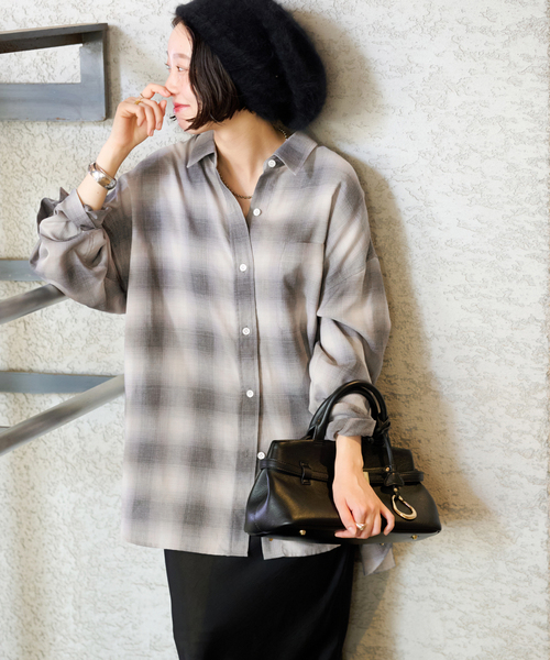 JOURNAL STANDARD relume（ジャーナルスタンダード　レリューム）の「オーガニックコットンミックスオンブレツイルシャツ（シャツ/ブラウス・レディース・チャコールグレー/イエロー/ブルー・FREE）」の12枚目の写真