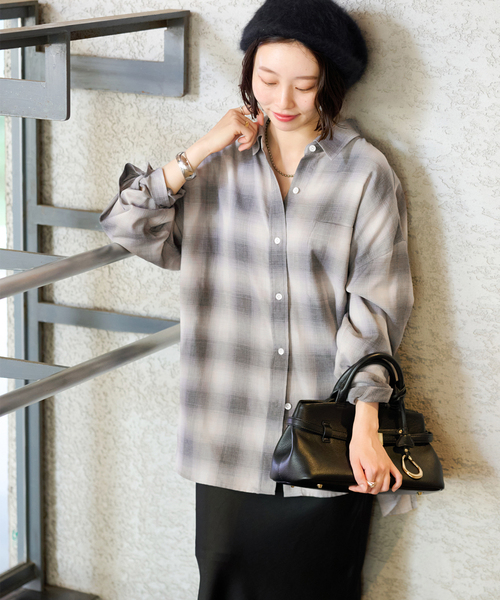 JOURNAL STANDARD relume（ジャーナルスタンダード　レリューム）の「オーガニックコットンミックスオンブレツイルシャツ（シャツ/ブラウス・レディース・チャコールグレー/イエロー/ブルー・FREE）」の13枚目の写真