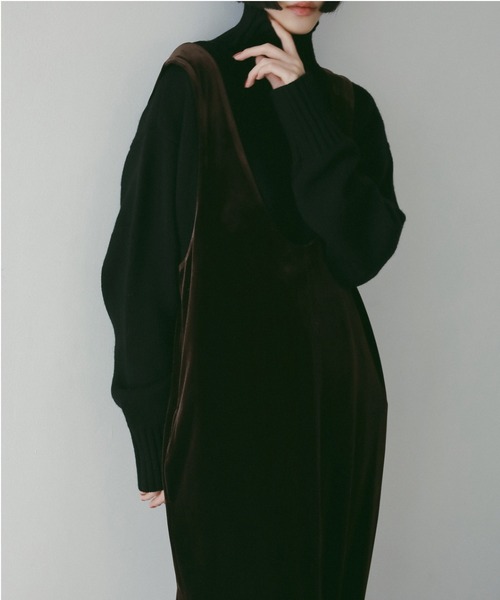 ベロア ロング丈 ワンピース M 黒 秋冬 おしゃれコーデ Annukアンヌーク anuke アンヌーク 2025FallWinter ドレス Velour Uneck Onepiece