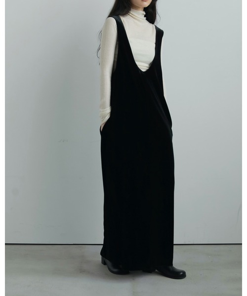ベロア ロング丈 ワンピース M 黒 秋冬 おしゃれコーデ Annukアンヌーク Velour Uneck Onepiece（ワンピース）｜anuke（アンヌーク）の
