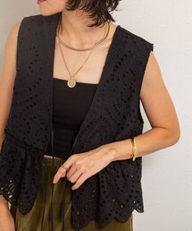 【MAQWEL/マクウェル】《セットアップ対応》ウォッシャブルエンブロイダリーレースベスト