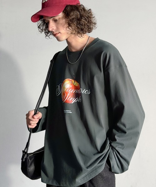 Java(ジャバ)の「《JaVaジャバコラボ》綿100% フレッシュに、スタイリッシュに。アップルメッセージTシャツ(長袖)(Tシャツ/カットソー・メンズ・ホワイト/チャコール・SMALL/MEDIUM/LARGE)」の4枚目の写真