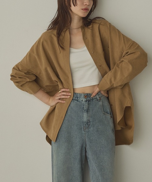hunch(ハンチ)の「【WEB限定/別注】スウェードライク バンドカラーオーバーサイズシャツ(シャツ/ブラウス・レディース・ライトブラック/ダークブラウン/ダークベージュ/アイボリー・FREE)」の9枚目の写真