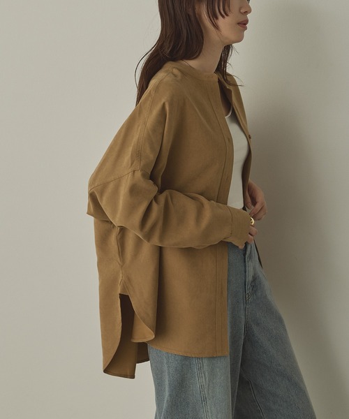 hunch(ハンチ)の「【WEB限定/別注】スウェードライク バンドカラーオーバーサイズシャツ(シャツ/ブラウス・レディース・ライトブラック/ダークブラウン/ダークベージュ/アイボリー・FREE)」の10枚目の写真