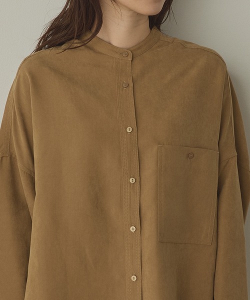hunch(ハンチ)の「【WEB限定/別注】スウェードライク バンドカラーオーバーサイズシャツ(シャツ/ブラウス・レディース・ライトブラック/ダークブラウン/ダークベージュ/アイボリー・FREE)」の12枚目の写真