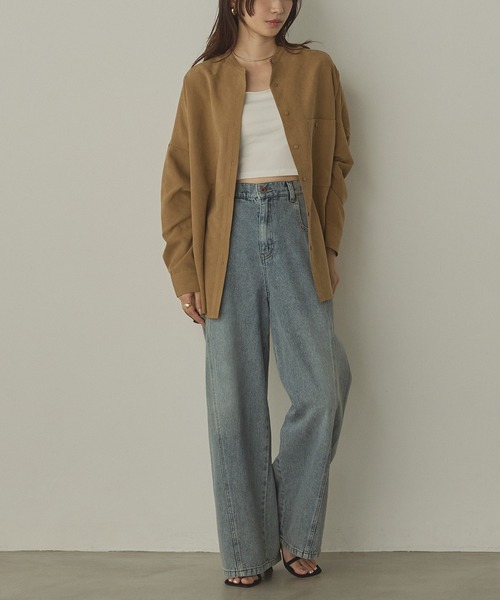 hunch(ハンチ)の「【WEB限定/別注】スウェードライク バンドカラーオーバーサイズシャツ(シャツ/ブラウス・レディース・ライトブラック/ダークブラウン/ダークベージュ/アイボリー・FREE)」の16枚目の写真