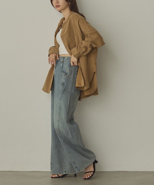 hunch(ハンチ)の「【WEB限定/別注】スウェードライク バンドカラーオーバーサイズシャツ(シャツ/ブラウス・レディース・ライトブラック/ダークブラウン/ダークベージュ/アイボリー・FREE)」の17枚目の写真