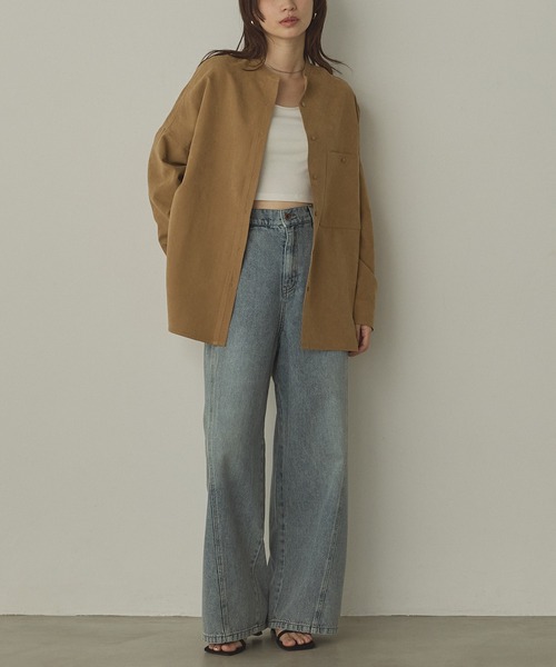 hunch(ハンチ)の「【WEB限定/別注】スウェードライク バンドカラーオーバーサイズシャツ(シャツ/ブラウス・レディース・ライトブラック/ダークブラウン/ダークベージュ/アイボリー・FREE)」の18枚目の写真