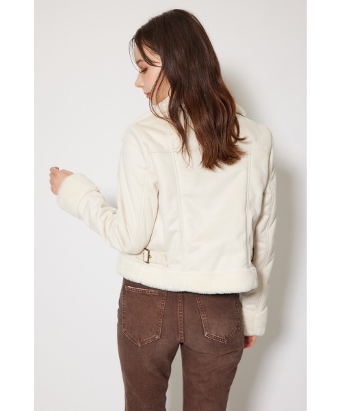 rienda（リエンダ）の「25AWフェイクスエードムートンライダースジャケット 秋服 冬服（ブルゾン・レディース・ライトグレー/アイボリー/ブラック・SMALL/MEDIUM）」の6枚目の写真