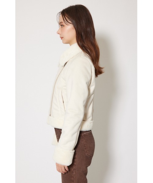 rienda（リエンダ）の「25AWフェイクスエードムートンライダースジャケット 秋服 冬服（ブルゾン・レディース・ライトグレー/アイボリー/ブラック・SMALL/MEDIUM）」の11枚目の写真