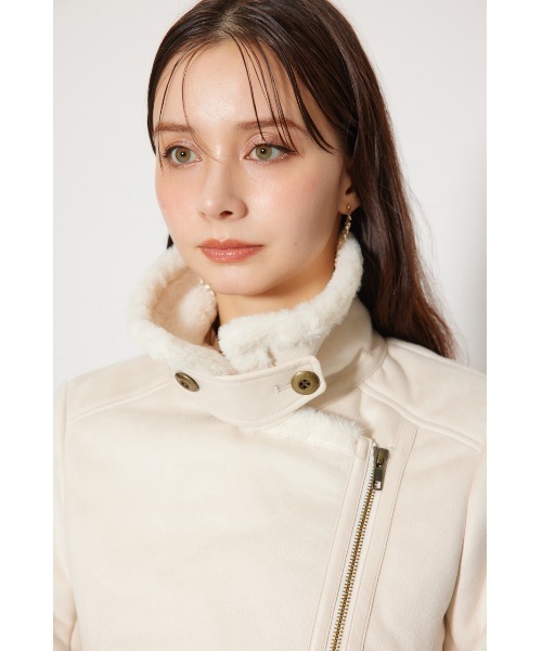 rienda（リエンダ）の「25AWフェイクスエードムートンライダースジャケット 秋服 冬服（ブルゾン・レディース・ライトグレー/アイボリー/ブラック・SMALL/MEDIUM）」の14枚目の写真