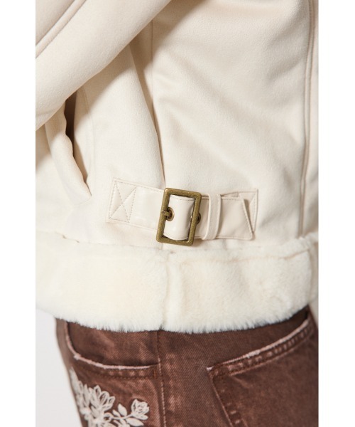 rienda（リエンダ）の「25AWフェイクスエードムートンライダースジャケット 秋服 冬服（ブルゾン・レディース・ライトグレー/アイボリー/ブラック・SMALL/MEDIUM）」の16枚目の写真