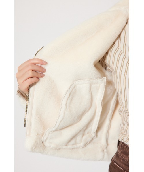 rienda（リエンダ）の「25AWフェイクスエードムートンライダースジャケット 秋服 冬服（ブルゾン・レディース・ライトグレー/アイボリー/ブラック・SMALL/MEDIUM）」の17枚目の写真