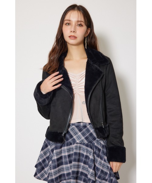 rienda（リエンダ）の「25AWフェイクスエードムートンライダースジャケット 秋服 冬服（ブルゾン・レディース・ライトグレー/アイボリー/ブラック・SMALL/MEDIUM）」の18枚目の写真