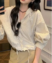 フード付きドロストヘムチェックシャツ