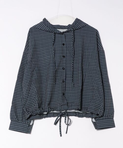 LADY LIKE(レディライク)の「フード付きドロストヘムチェックシャツ(シャツ/ブラウス・レディース・ベージュ/ネイビー・M)」の13枚目の写真