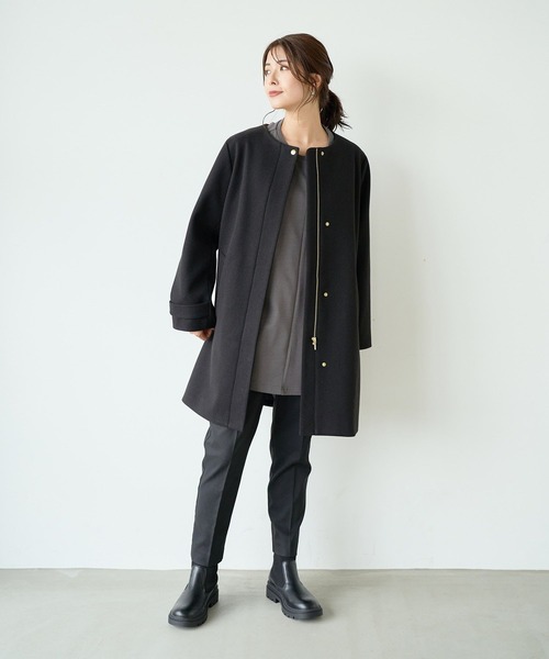 FOUND GOOD（ファウンドグッド）の「ウーリーテックノーカラーコート（ノーカラーコート・レディース・ブラウン系3/グレー系5/ブラック・S/L/M）」の5枚目の写真