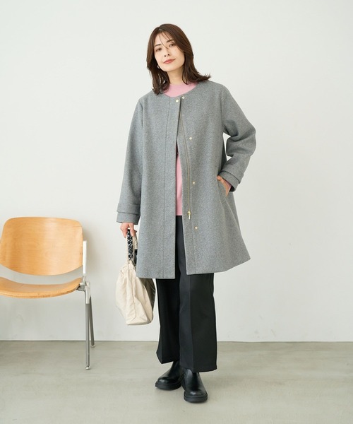 FOUND GOOD（ファウンドグッド）の「ウーリーテックノーカラーコート（ノーカラーコート・レディース・ブラウン系3/グレー系5/ブラック・S/L/M）」の6枚目の写真