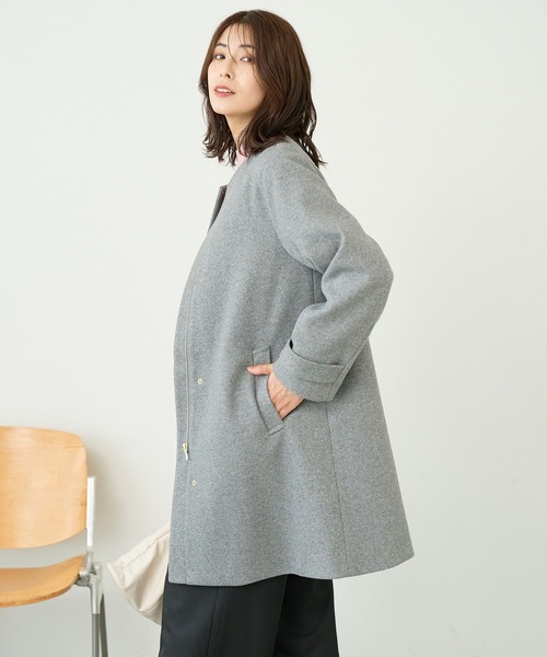 FOUND GOOD（ファウンドグッド）の「ウーリーテックノーカラーコート（ノーカラーコート・レディース・ブラウン系3/グレー系5/ブラック・S/L/M）」の9枚目の写真