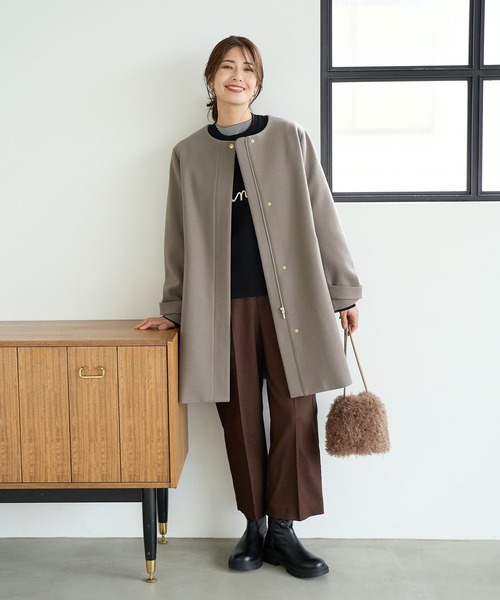 FOUND GOOD（ファウンドグッド）の「ウーリーテックノーカラーコート（ノーカラーコート・レディース・ブラウン系3/グレー系5/ブラック・S/L/M）」の10枚目の写真