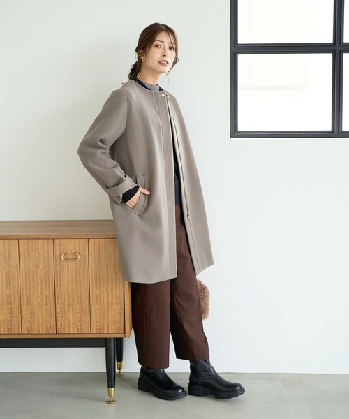 FOUND GOOD（ファウンドグッド）の「ウーリーテックノーカラーコート（ノーカラーコート・レディース・ブラウン系3/グレー系5/ブラック・S/L/M）」の11枚目の写真