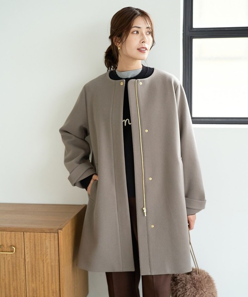 FOUND GOOD（ファウンドグッド）の「ウーリーテックノーカラーコート（ノーカラーコート・レディース・ブラウン系3/グレー系5/ブラック・S/L/M）」の12枚目の写真