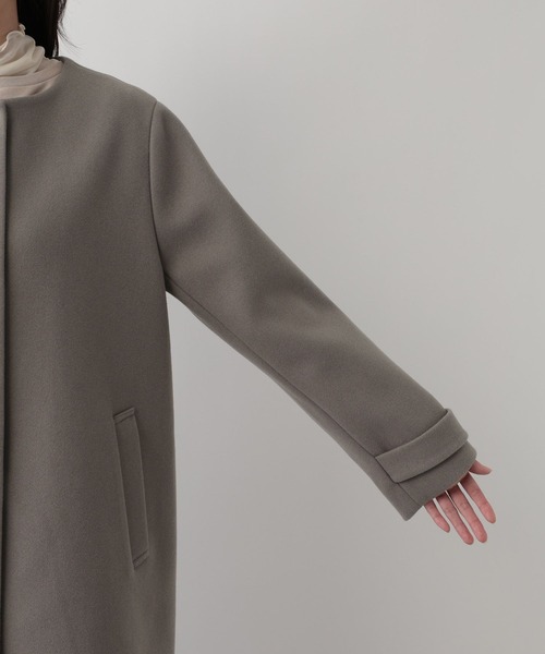 FOUND GOOD（ファウンドグッド）の「ウーリーテックノーカラーコート（ノーカラーコート・レディース・ブラウン系3/グレー系5/ブラック・S/L/M）」の21枚目の写真