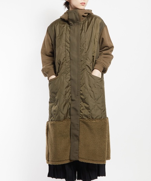 gomme（ゴム）の「アーミーキルト　フーテッドコート（その他アウター・レディース・カーキ/ブラック・MEDIUM）」の2枚目の写真