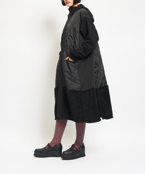 gomme（ゴム）の「アーミーキルト　フーテッドコート（その他アウター・レディース・カーキ/ブラック・MEDIUM）」の5枚目の写真