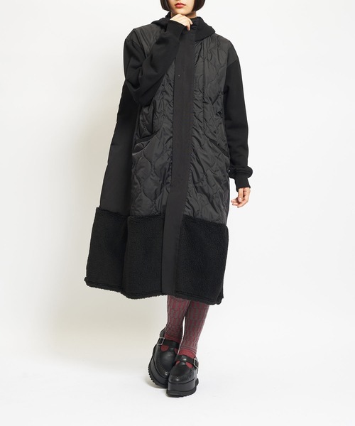 gomme（ゴム）の「アーミーキルト　フーテッドコート（その他アウター・レディース・カーキ/ブラック・MEDIUM）」の6枚目の写真